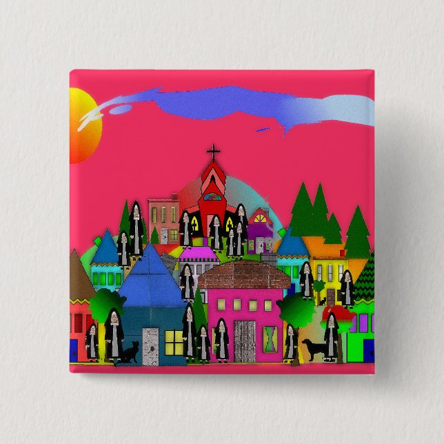 "Nonnen des Dorfs" wunderliche Kunst-Geschenke Button (Vorderseite)