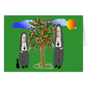 Nonnen, die Apfel-Karten u. Geschenke stehlen