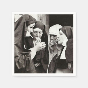 Nonnen rauchen Vintage-Foto Serviette