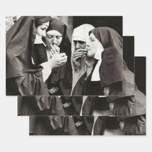 Nonnen Rauchen Vintage Fotografie Geschenkpapier Set