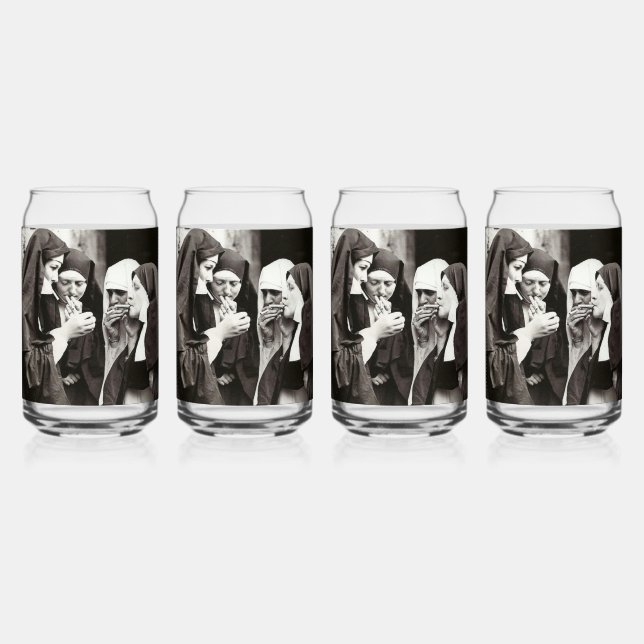 Nonnen Rauchen Vintages Foto Dosenglas (Vorderseite)