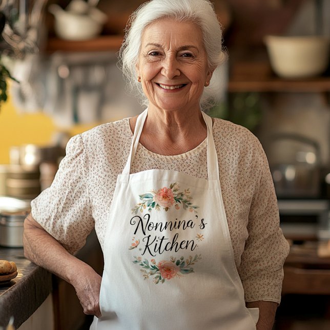 Nonninas Küche Schürze (Nonnina's Kitchen Apron with watercolor floral accents - Mother's Day Gift for Italian Grandmother)