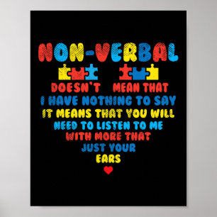 Nonverbyl Heart Puzzle Listen Autismus Bewusstsein Poster