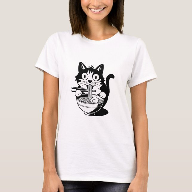 Noodle Cat Shirt, Ramen Cat T - Shirt, Feinschmeck T-Shirt (Vorderseite)