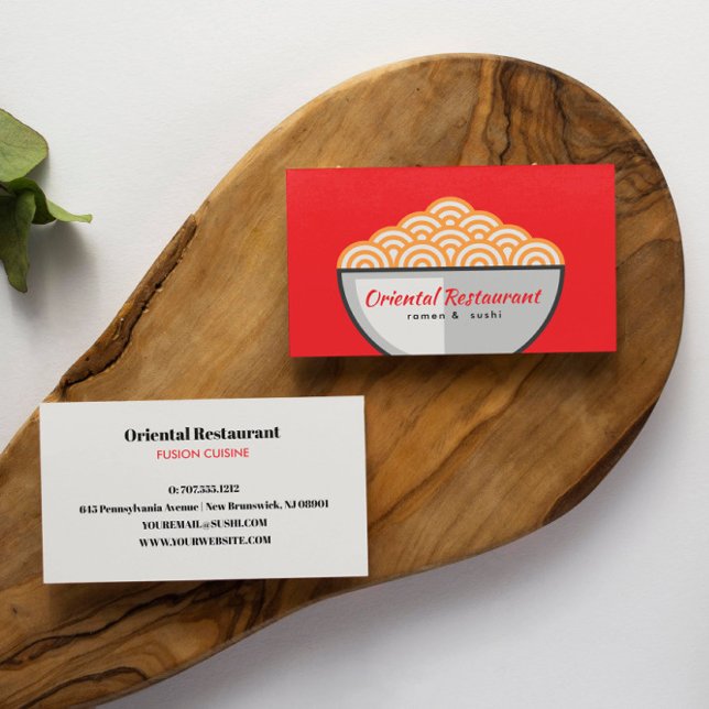 Noodle Ramen Sushi Japanisches Restaurant Fusion Visitenkarte (ORIENTAL RESTAURANT AND FOOD THEMED BUSINESS CARD WITH NOODLE )