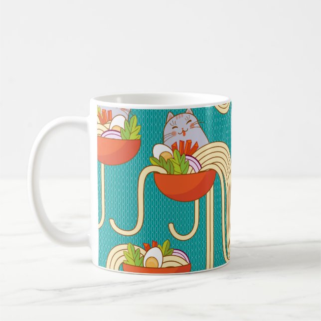 Noodles Funny Cats Türkis Hintergrund Kaffeetasse (Links)