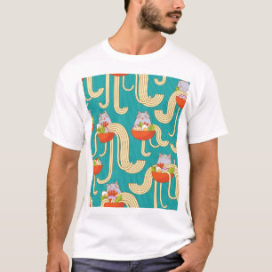 Noodles Funny Cats Türkis Hintergrund T-Shirt