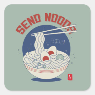 Noods japanische Nudelsuppe Ramen senden Quadratischer Aufkleber