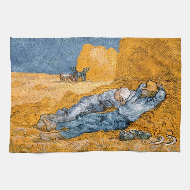 Noon, Erholung aus der Arbeit von Vincent Van Gogh Geschirrtuch (Horizontal)