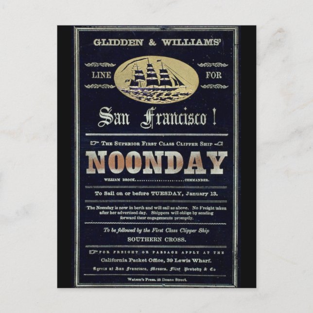 Noonday Clipper Segelschiff 1900 Postkarte (Vorderseite)