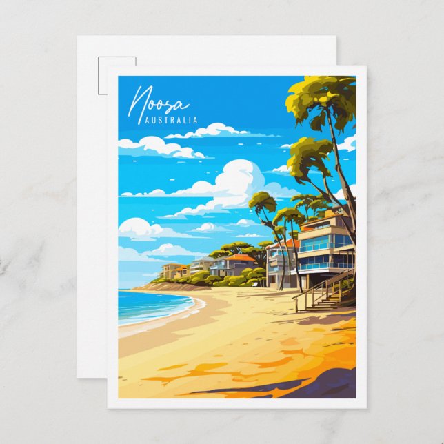 Noosa Australia Vintage Illustration Postkarte (Vorne/Hinten)