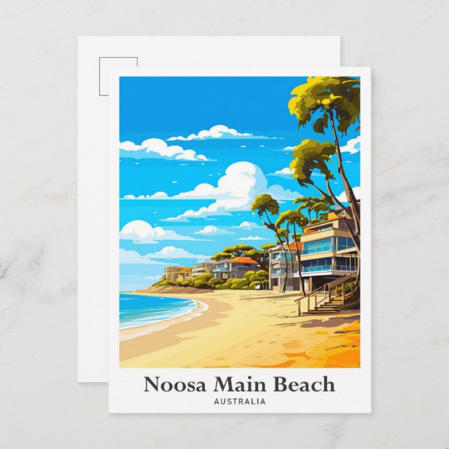 Noosa Beach Australia Reisen - Illustration Postkarte (Vorne/Hinten)