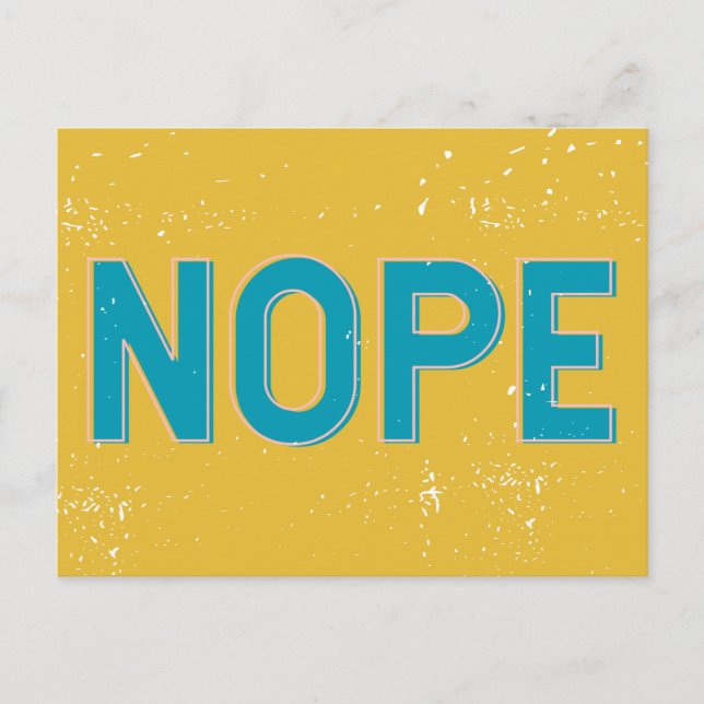 NOPE - Beunruhigte Typografie in blau und gelb Postkarte (Vorderseite)
