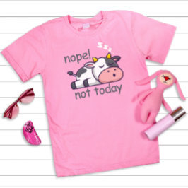 Nope nicht heute schlafend Kuh Grau Text T-Shirt
