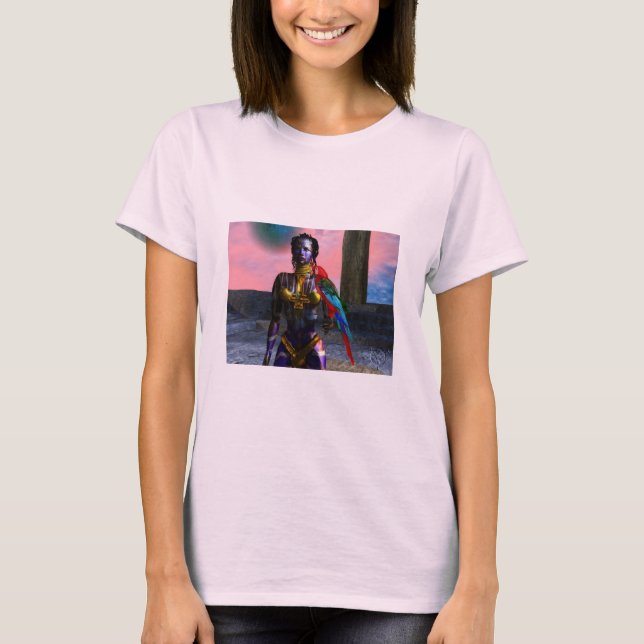 NORA CYBER WARRIOR HOLDING MACAW Science Fiction T-Shirt (Vorderseite)