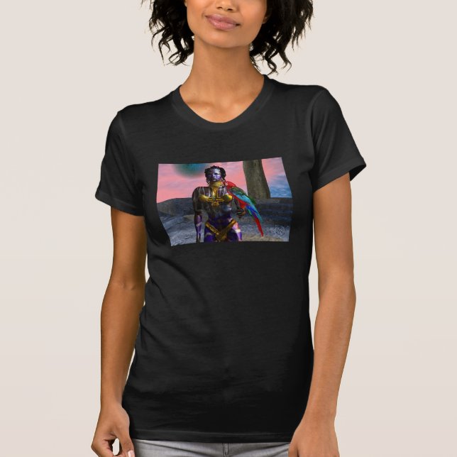 NORA CYBER WARRIOR HOLDING MACAW Science Fiction T-Shirt (Vorderseite)