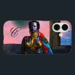 NORA CYBER WARRIOR MONOGRAM Science Fiction iPhone 16 Hülle<br><div class="desc">Schwarz tätoted Schönheit mit eleganten goldenen Schmuck mit ihrem farbenfrohen roten Papagei,  unter dem rosa kosmischen Himmel mit blauen Planeten.Künstlerische Animation Rahmen aus Hyperion World 3d Animation sci-fi Spielfilm .</div>