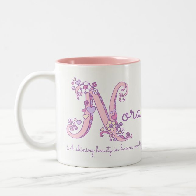 Nora name bedeutet Herzfunktion Blume N Monogramm  Zweifarbige Tasse (Links)