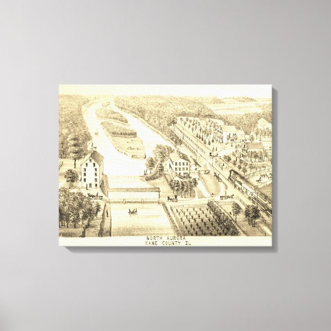 Nord Aurora Illinois 1871 Fluss Von Stone Litho Leinwanddruck (Vorderseite)