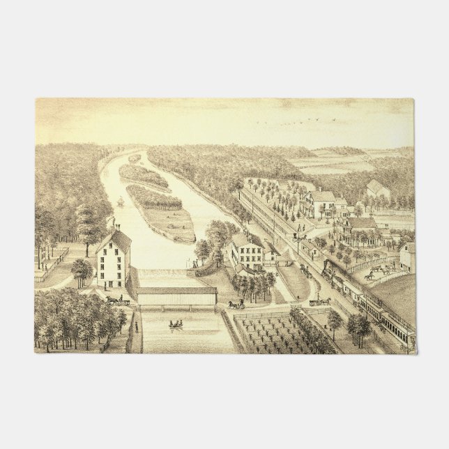 Nord Aurora Illinois Stone Lithograph 1871 Art Fußmatte (Vorderseite)
