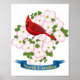 Nord-Carolina State Cardinal Bird Dogwood-Blüte Poster