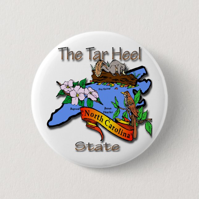 Nord-Carolinablau der Teer-Fersen-Staat BirdFlower Button (Vorderseite)