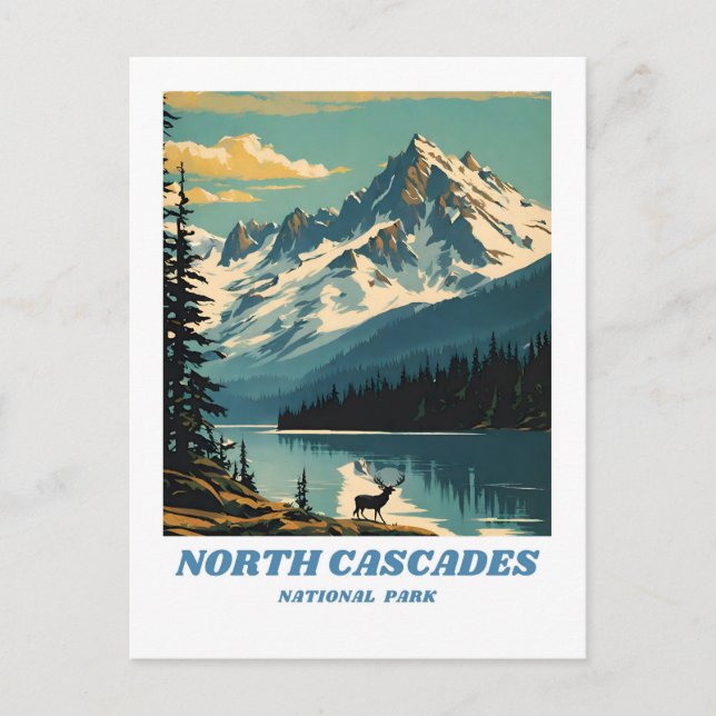 Nord Cascades National Park Illustration Retro De Postkarte (Vorderseite)