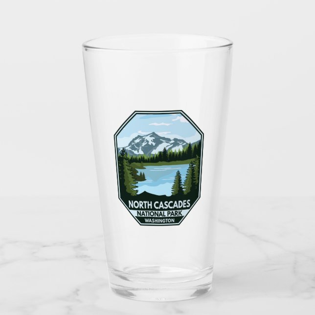 Nord Cascades Nationalpark Minimal Retro Emblem Glas (Vorderseite)