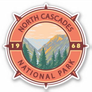 Nord Cascades Nationalpark Retro Kompass Emblem Aufkleber