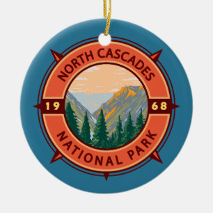 Nord Cascades Nationalpark Retro Kompass Emblem Keramik Ornament