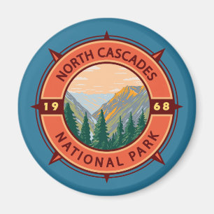 Nord Cascades Nationalpark Retro Kompass Emblem Magnet