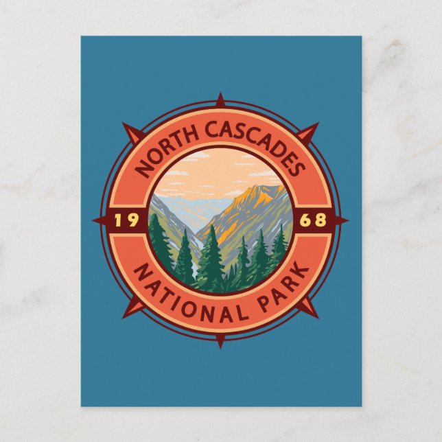 Nord Cascades Nationalpark Retro Kompass Emblem Postkarte (Vorderseite)