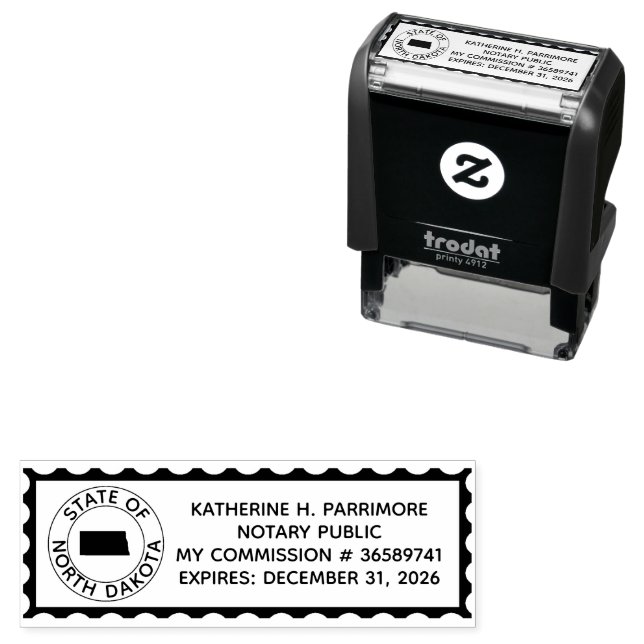 Nord-Dakota Notary Self Inking Rubber Briefmarke Permastempel (Beispiel)