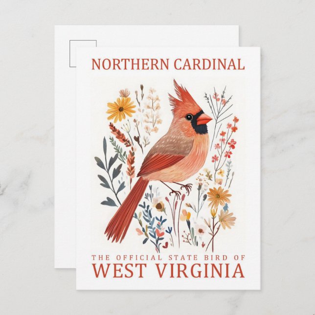 Nord Kardinal Bird of West Virginia Travel Postkarte (Vorne/Hinten)