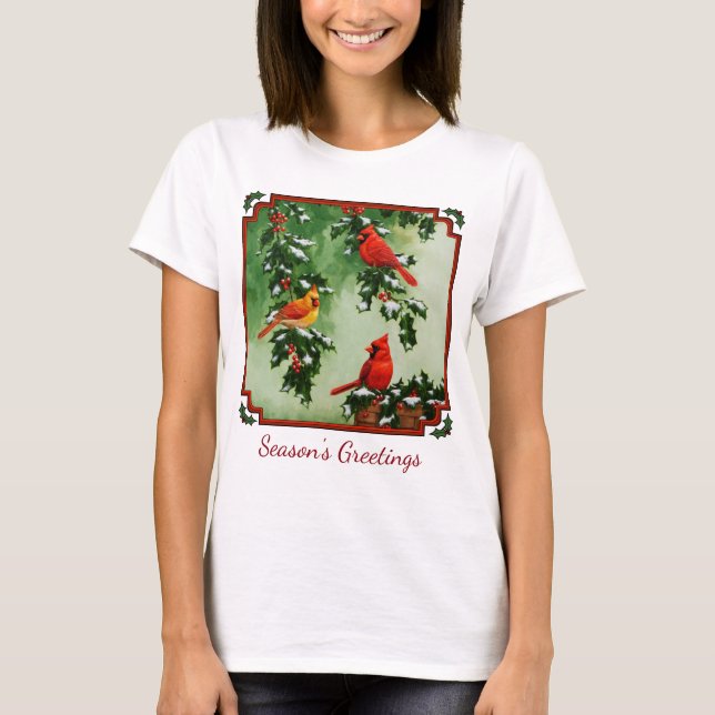 Nord-Rote Kardinal und Holly T-Shirt (Vorderseite)