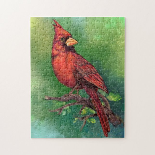 Nord Roter Kardinal Bird Jigsaw Puzzle Malerei (Vertikal)