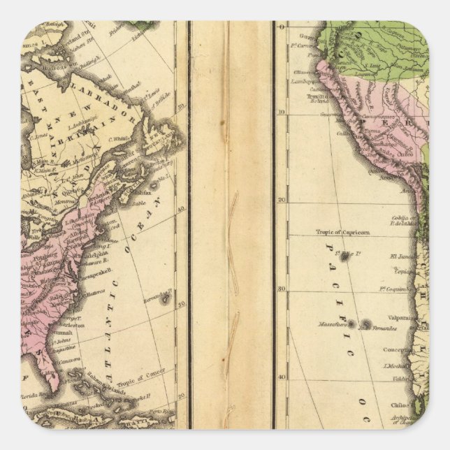 Nord- und Südamerika Quadratischer Aufkleber (Vorderseite)
