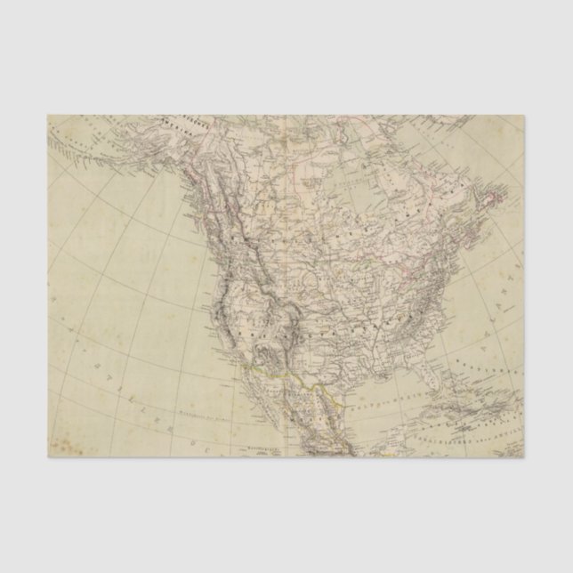 Nordamerika-Atlas-Karte, die indische Stämme zeigt Seidenpapier (Vorderseite)