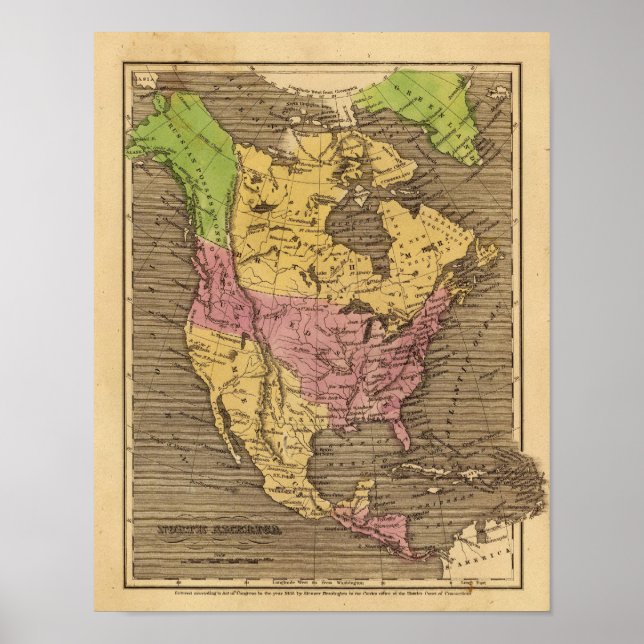 Nordamerika Handfarbener Atlasplan Poster (Vorne)