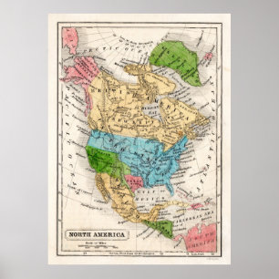 Nordamerika-Karte 1846 mit Republik von Texas Poster