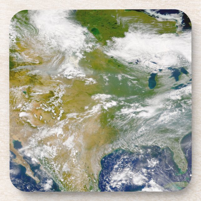 Nordamerika mit Rauch an Orten sichtbar. Getränkeuntersetzer (Vorderseite)