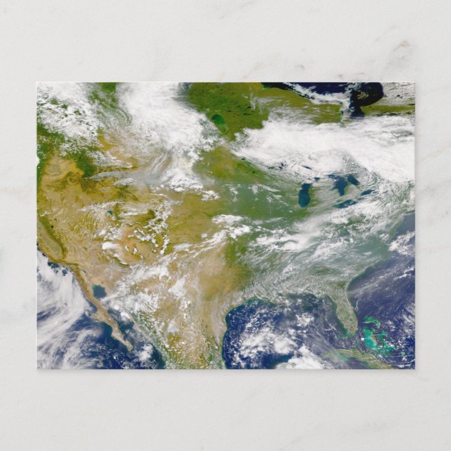 Nordamerika mit Rauch an Orten sichtbar. Postkarte (Vorderseite)