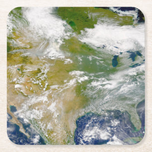 Nordamerika mit Rauch an Orten sichtbar. Rechteckiger Pappuntersetzer