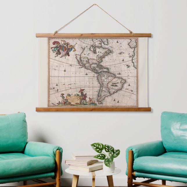 Nordamerika Selten ganz Neue Welt Wandteppich Mit Holzrahmen (Wohnzimmer)