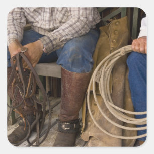 Nordamerika, USA. Cowboys Entspannung und 2 Quadratischer Aufkleber