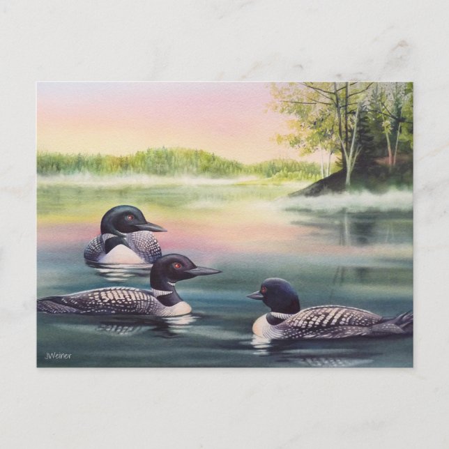 Nordamerikanische Lounge am Lake Watercolor Art Postkarte (Vorderseite)