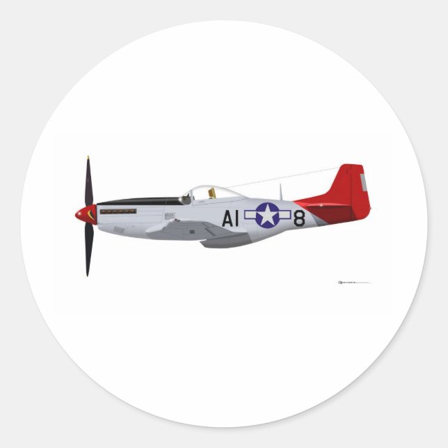 Nordamerikanische P-51D Mustang Tuskegee Airmen Runder Aufkleber (Vorderseite)