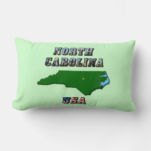 Nordcarolina-Kartenskizze, Foto & US-Flaggentext Lendenkissen