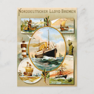 Norddeutscher Lloyd Bremen Vintage Reiseplakat Postkarte