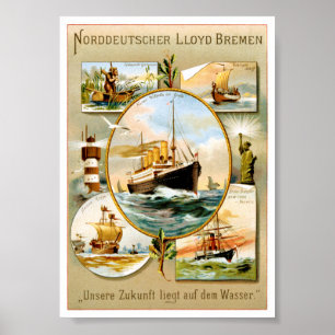 Norddeutscher Lloyd Bremen Vintages Reise-Plakat Poster
